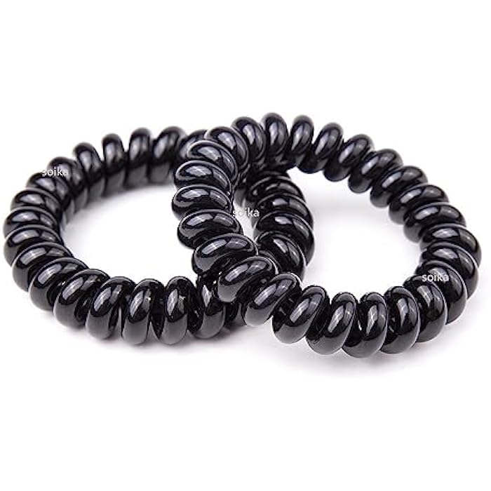 Soika® Telephone Wire | Spiral Elastic Band | Bracelet | Ponytail Holder Hair Rubber Bands (Black, 3) - Image 2